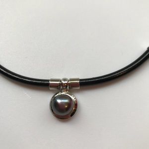 Black Pearl on Silver Necklace